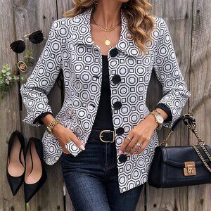 Yarns & Stitches  Black and White Geometric Jacket Blazer Size M